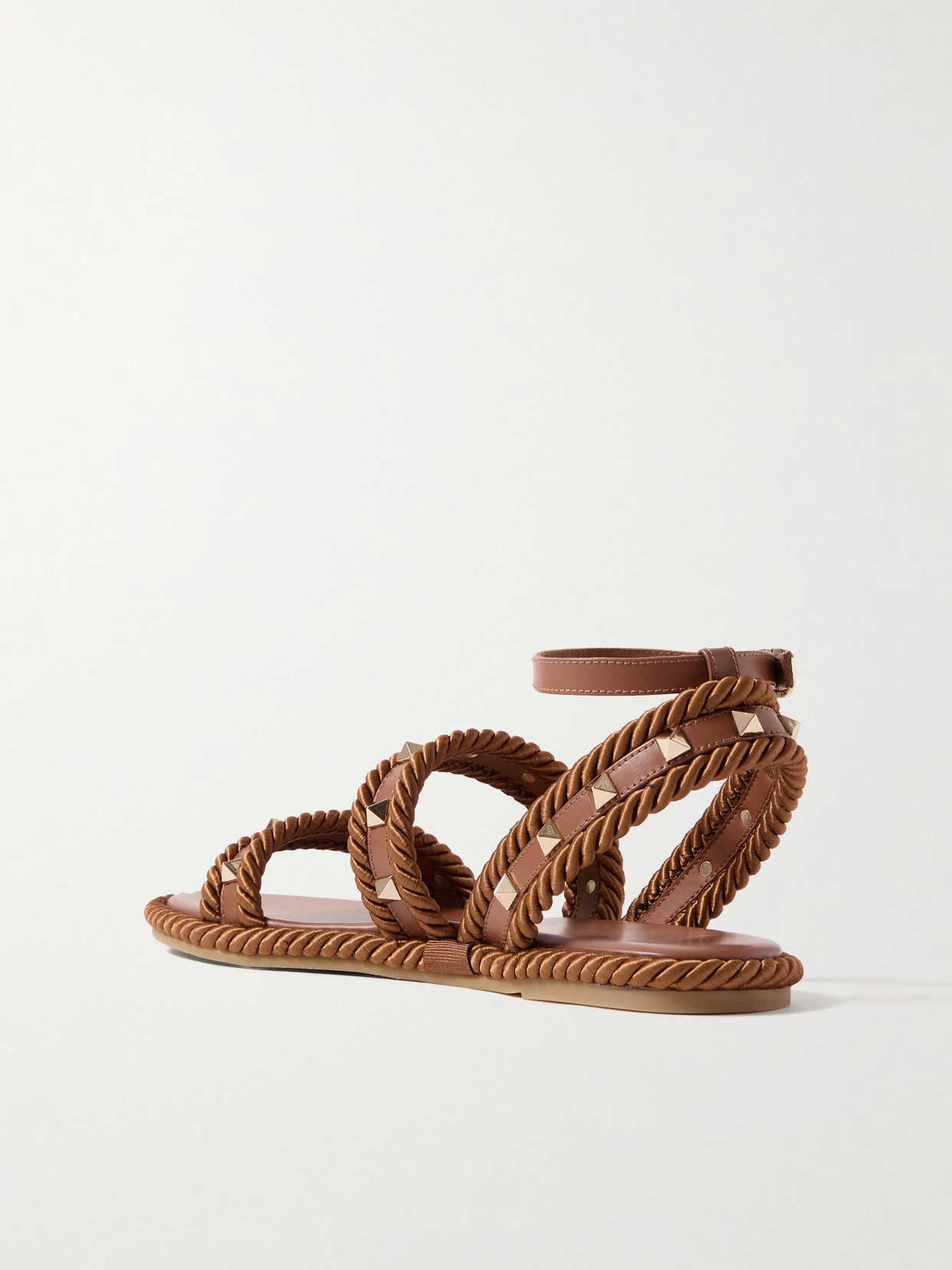 Valentino Garavani Caramel Fabric Rockstud Sandals In Brown