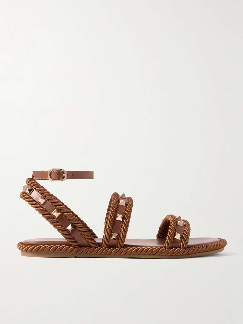 Valentino Garavani Rockstud Torchon Rope-trimmed Leather Sandals