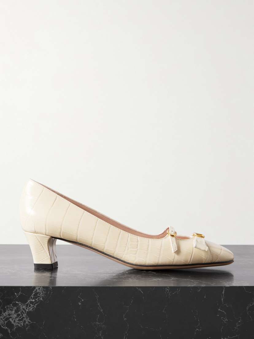 Valentino Garavani Bowow Décolleté 45 Embellished Croc-effect Leather Pumps