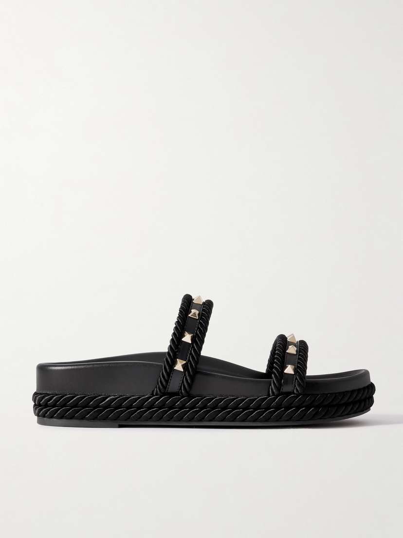 Valentino Garavani Rockstud Rope-trimmed Studded Leather Slides