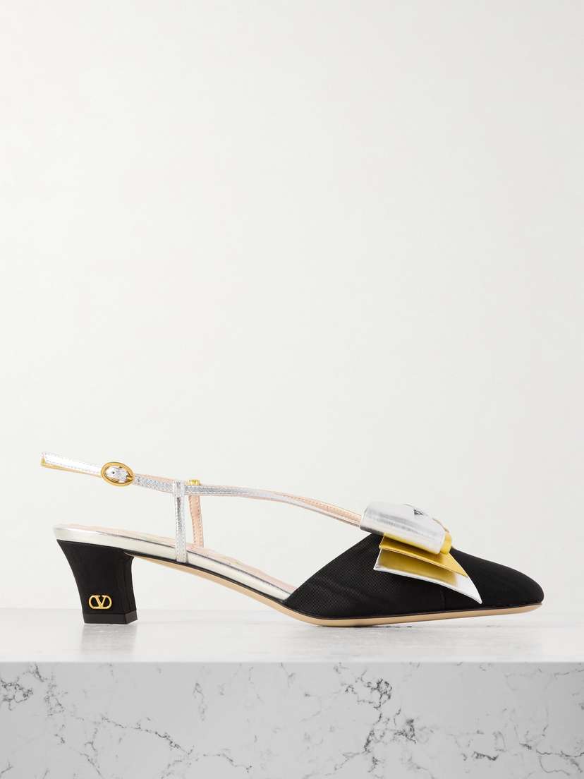 Valentino Garavani Bowow 45 Two-tone Metallic Leather And Moiré Slingback Pumps