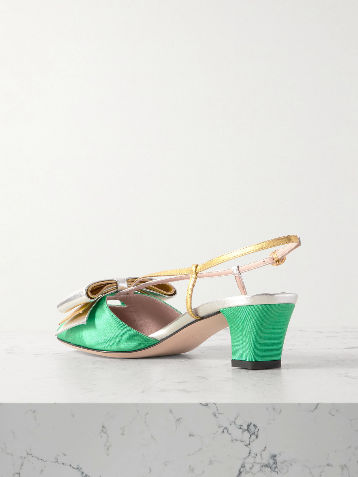Garavani - Bowow 45 Two-Tone Metallic Leather And Moiré Slingback