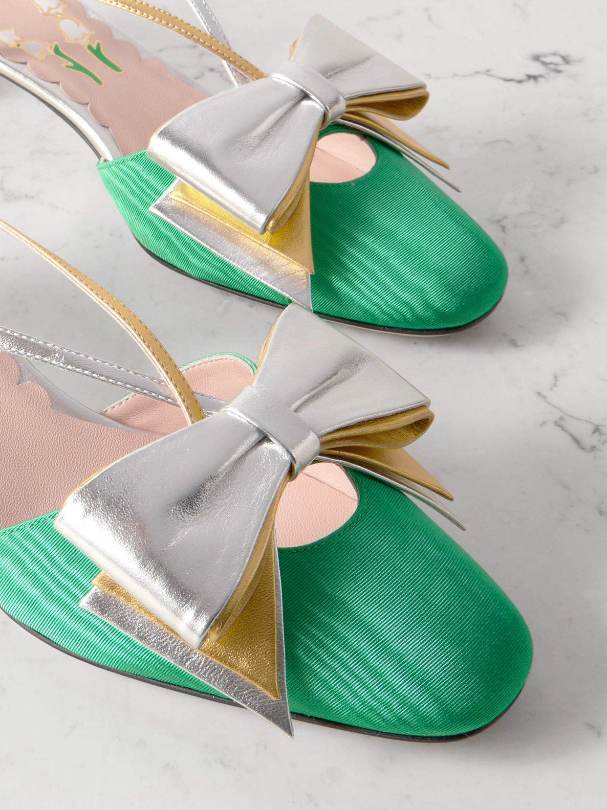 Garavani - Bowow 45 Two-Tone Metallic Leather And Moiré Slingback