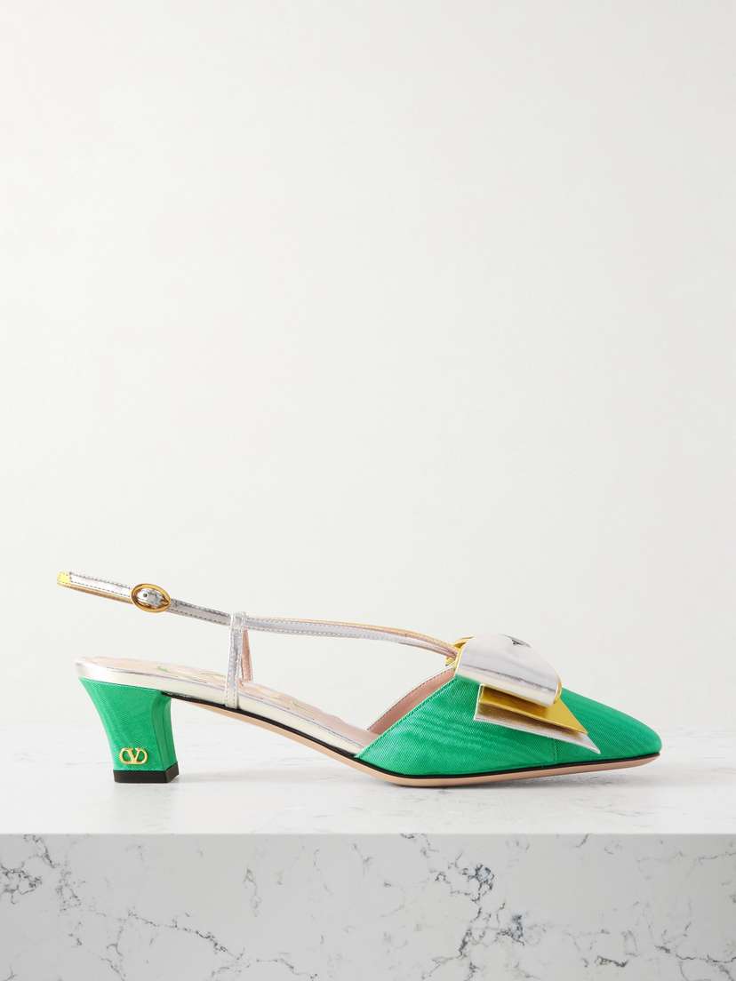 Valentino Garavani — Bowow 45 two-tone metallic leather and moiré slingback pumps