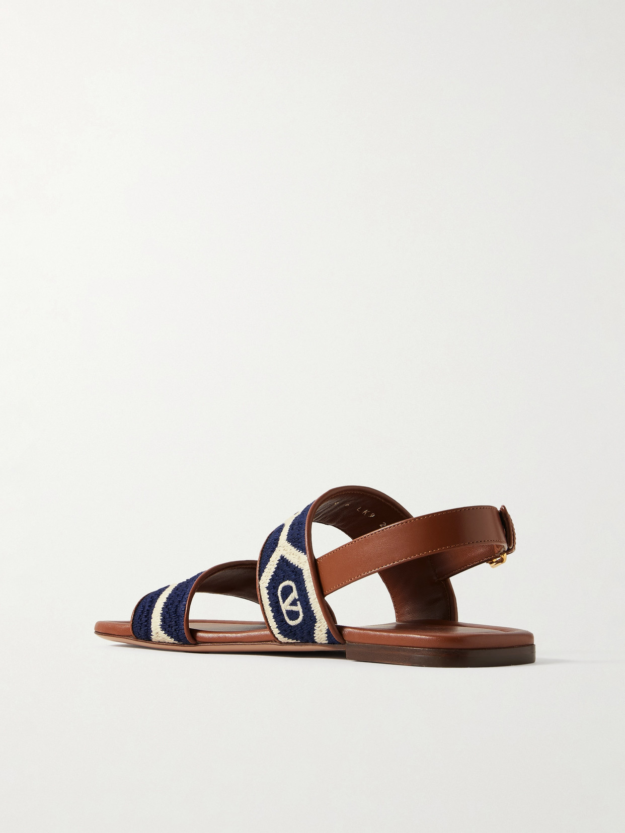 Valentino Embroidered Fabric Vlogo Signature Flat Sandals In Blue