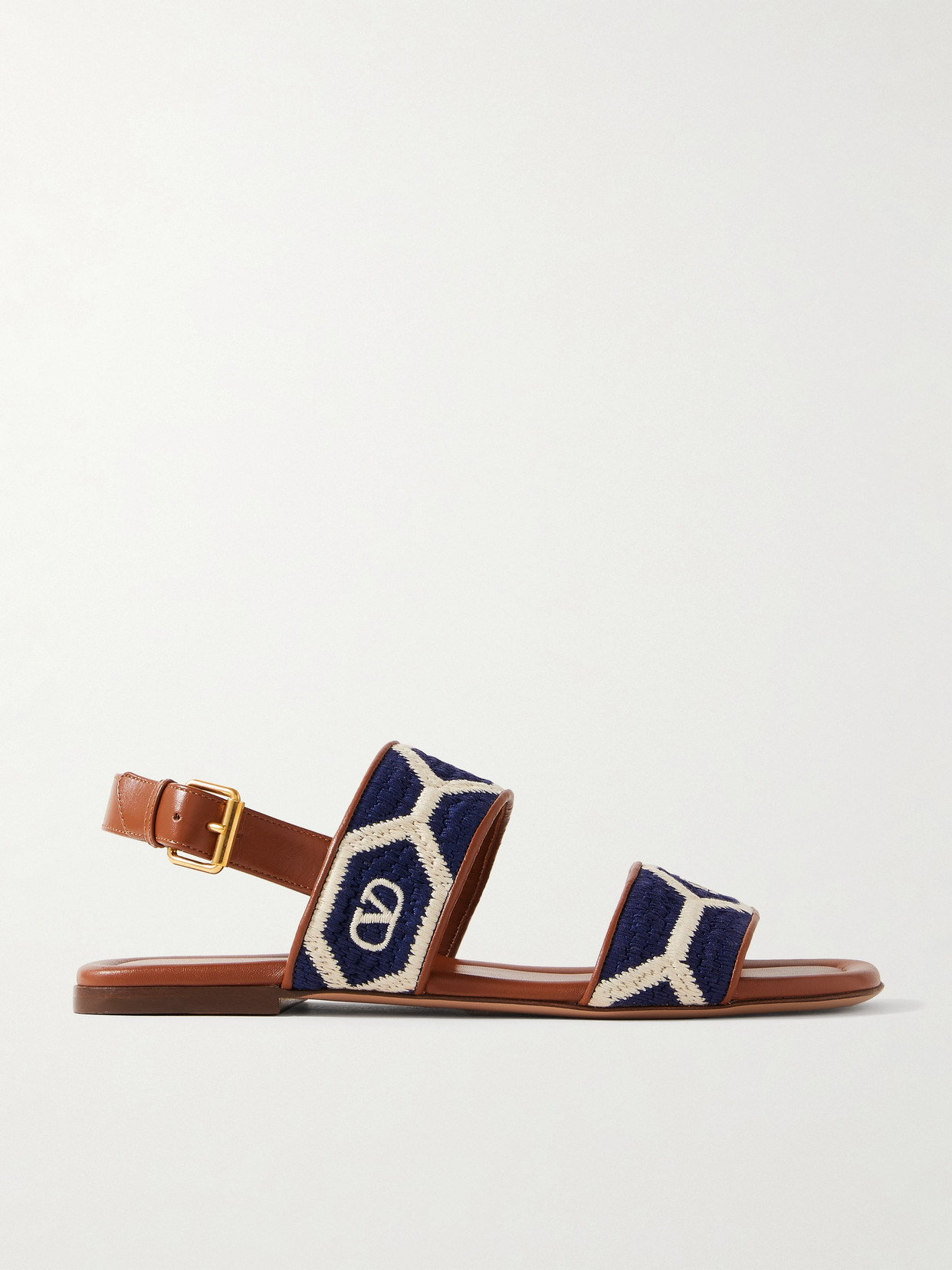 Valentino Embroidered Fabric Vlogo Signature Flat Sandals In Blue