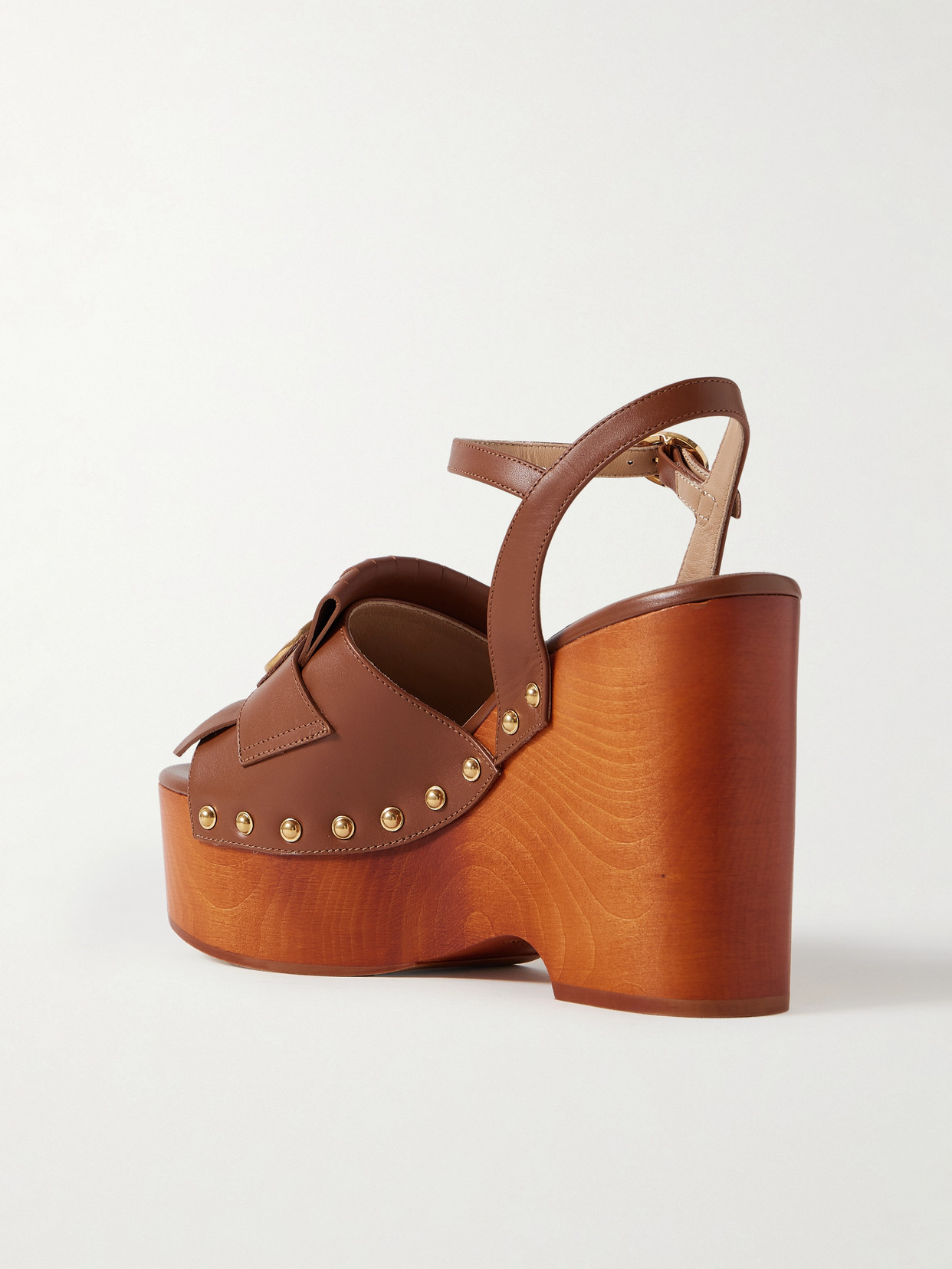 Valentino Studded Leather Platform Sandals In Brown