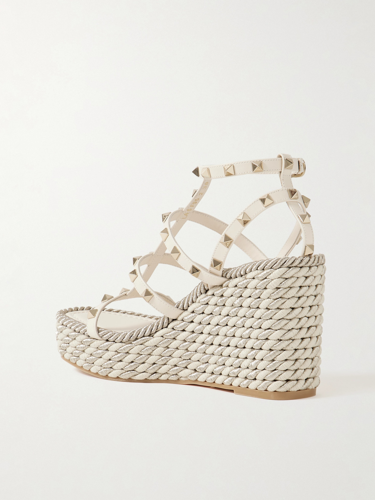 Shop Valentino Rockstud Torchon 105 Leather Espadrille Wedge Sandals In Ivory