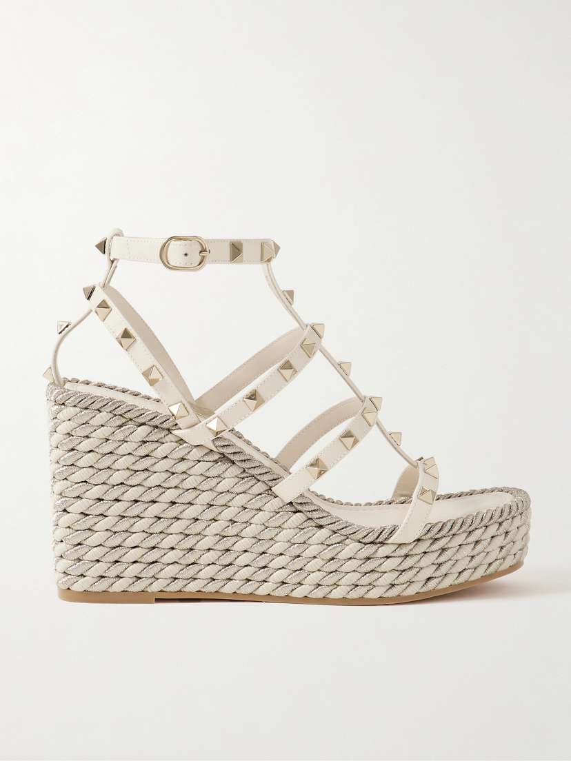 Valentino Garavani Rockstud Torchon 105 Leather Espadrille Wedge Sandals