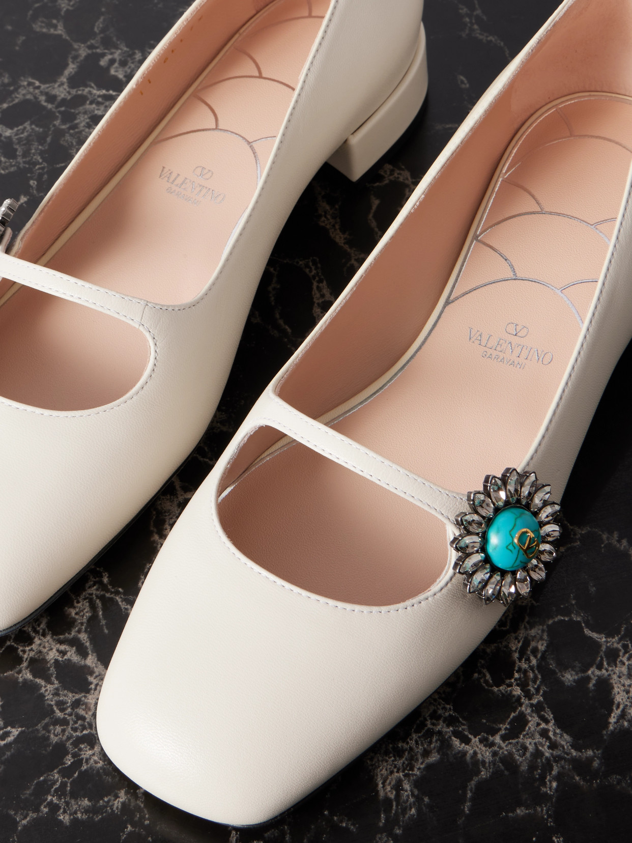 Valentino Ballerina 20 Embellished Leather Flats In Ivory