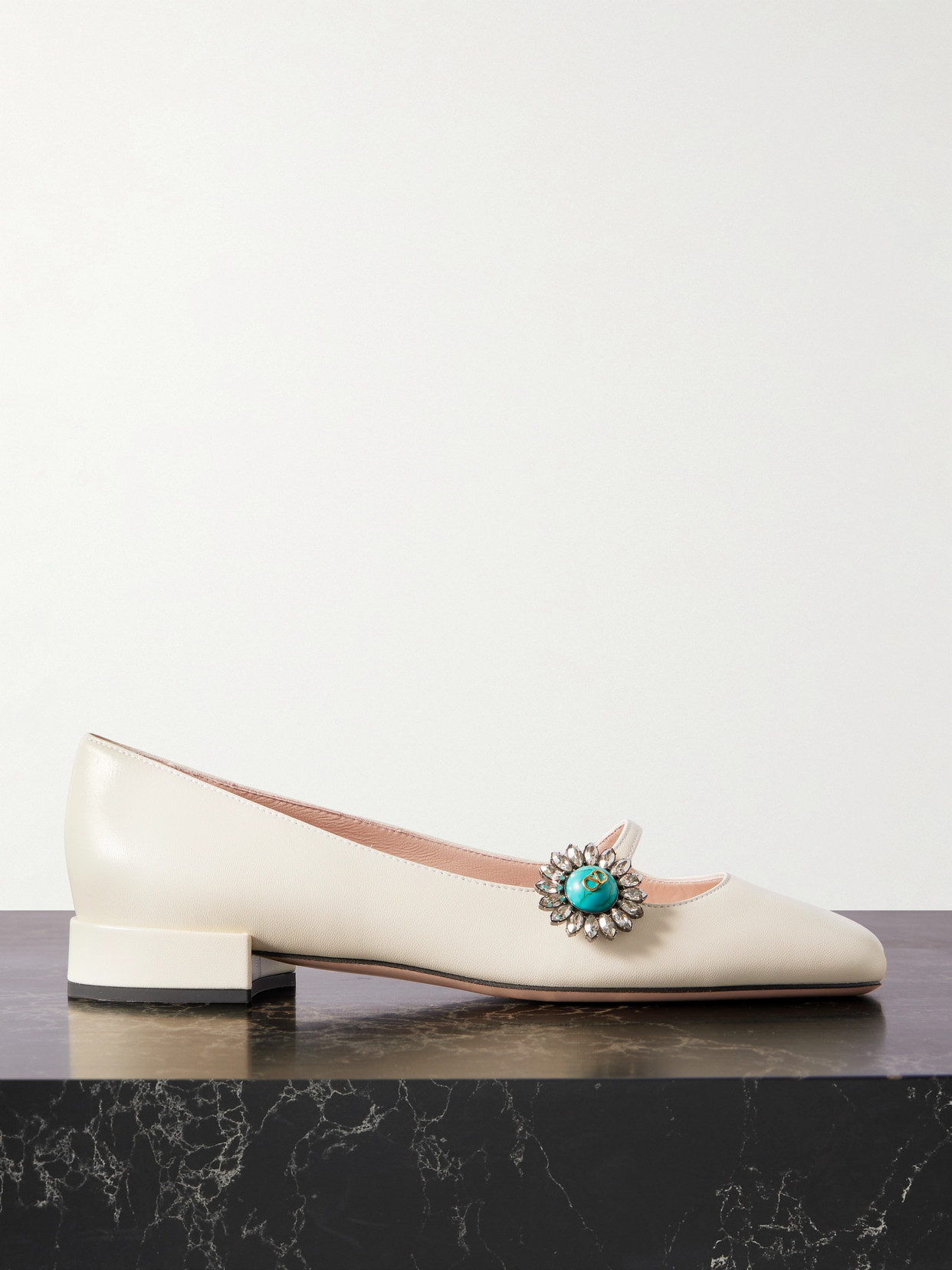 Valentino Garavani Ballerina 20 Embellished Leather Flats In Ivory