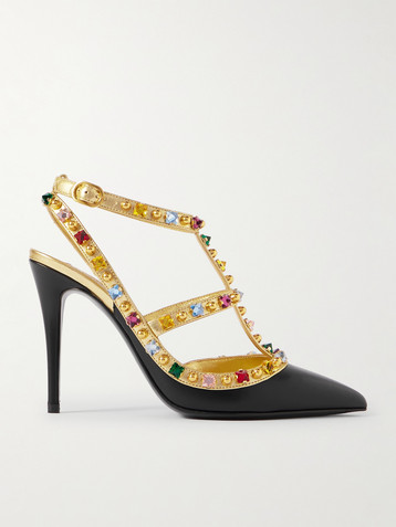 Valentino Garavani Rockstud 100 embellished metallic leather pumps