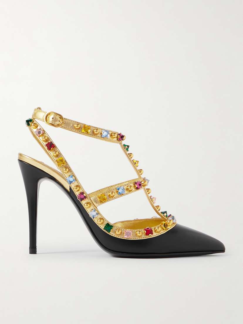 Valentino Garavani Rockstud 100 Embellished Metallic Leather Pumps