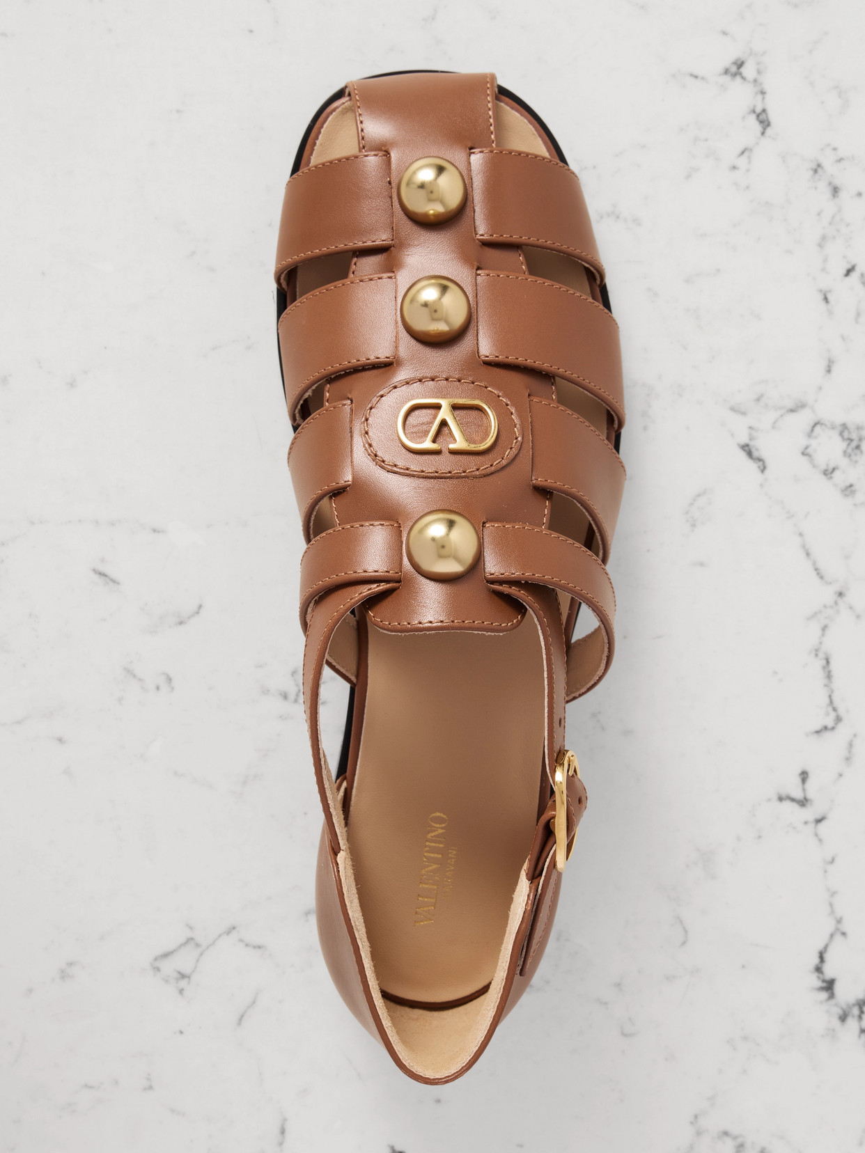 Valentino Garavani Vlogo Signature Calfskin Fisherman Sandal 20mm Woman Tobacco 42 In Brown