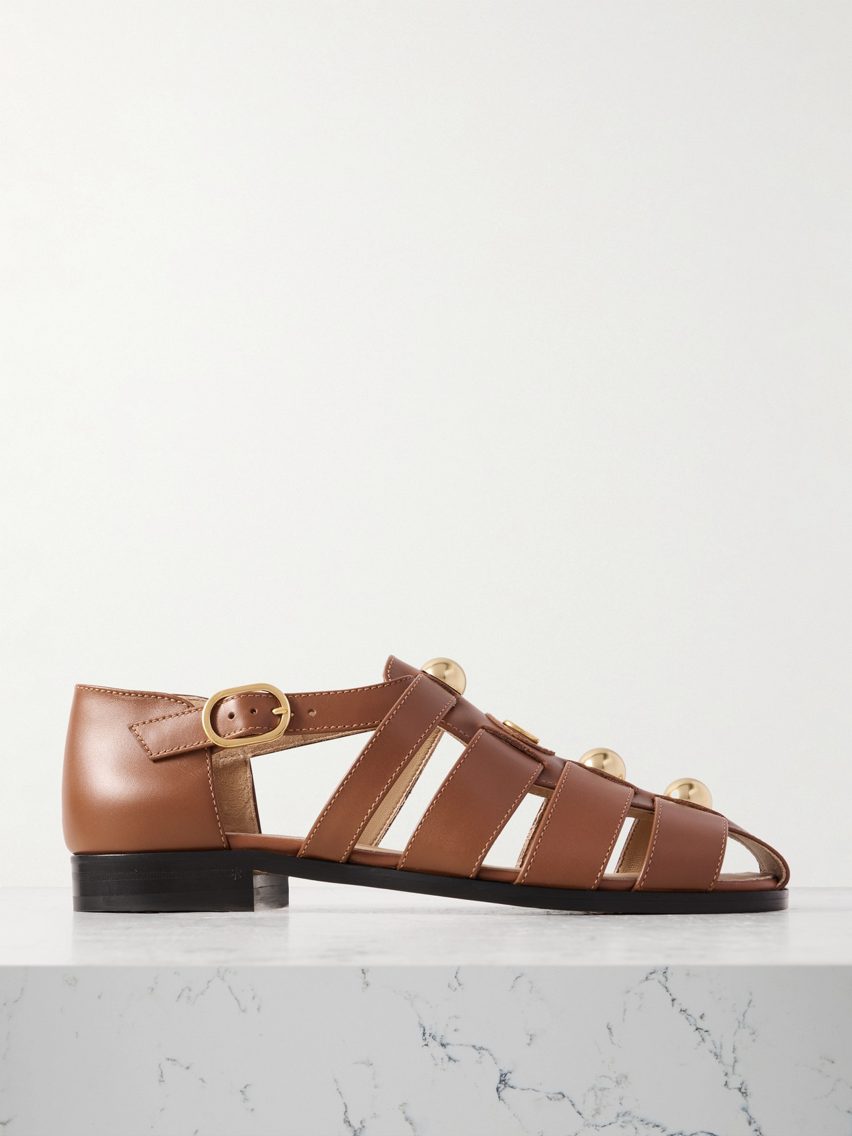 Valentino Garavani Vlogo Stud-embellished Leather Sandals In Brown