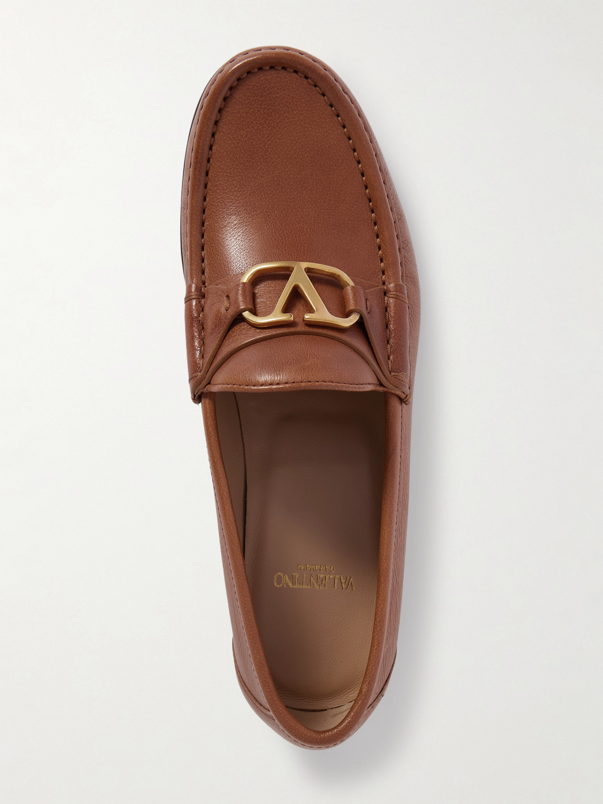 Valentino Vlogo Medallion Leather Loafers In Brown