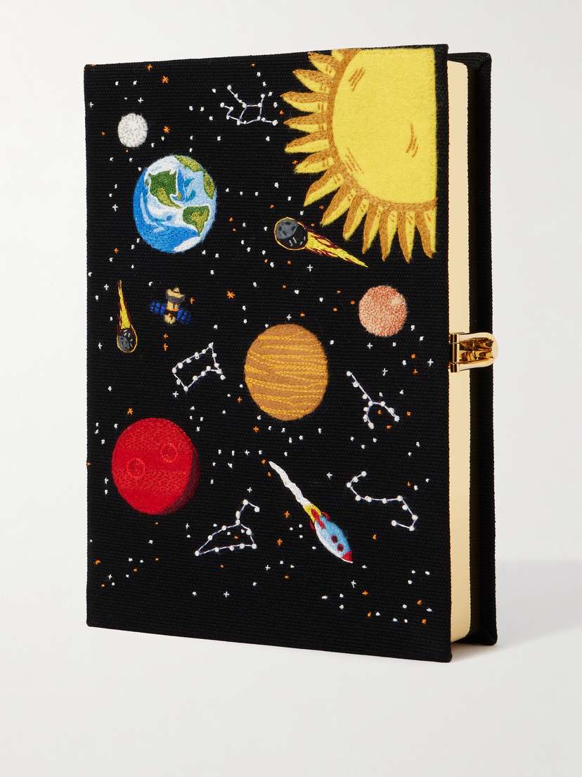 Olympia Le-Tan On Another Planet Embroidered Appliquéd Canvas Clutch