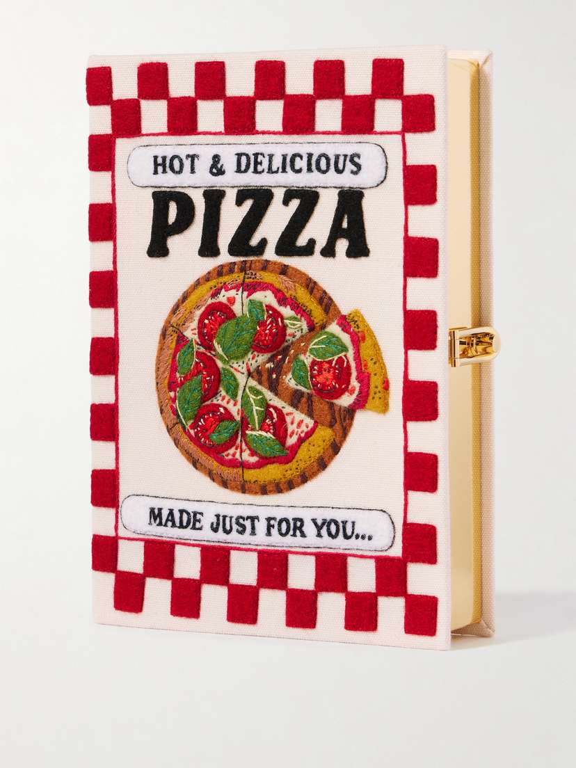 Olympia Le-Tan Pizza Embroidered Appliquéd Canvas Clutch