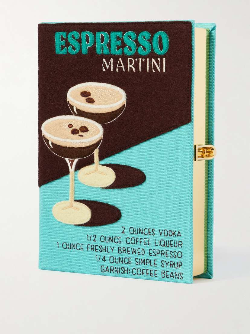 Olympia Le-Tan Espresso Martini Embroidered Appliquéd Canvas Clutch