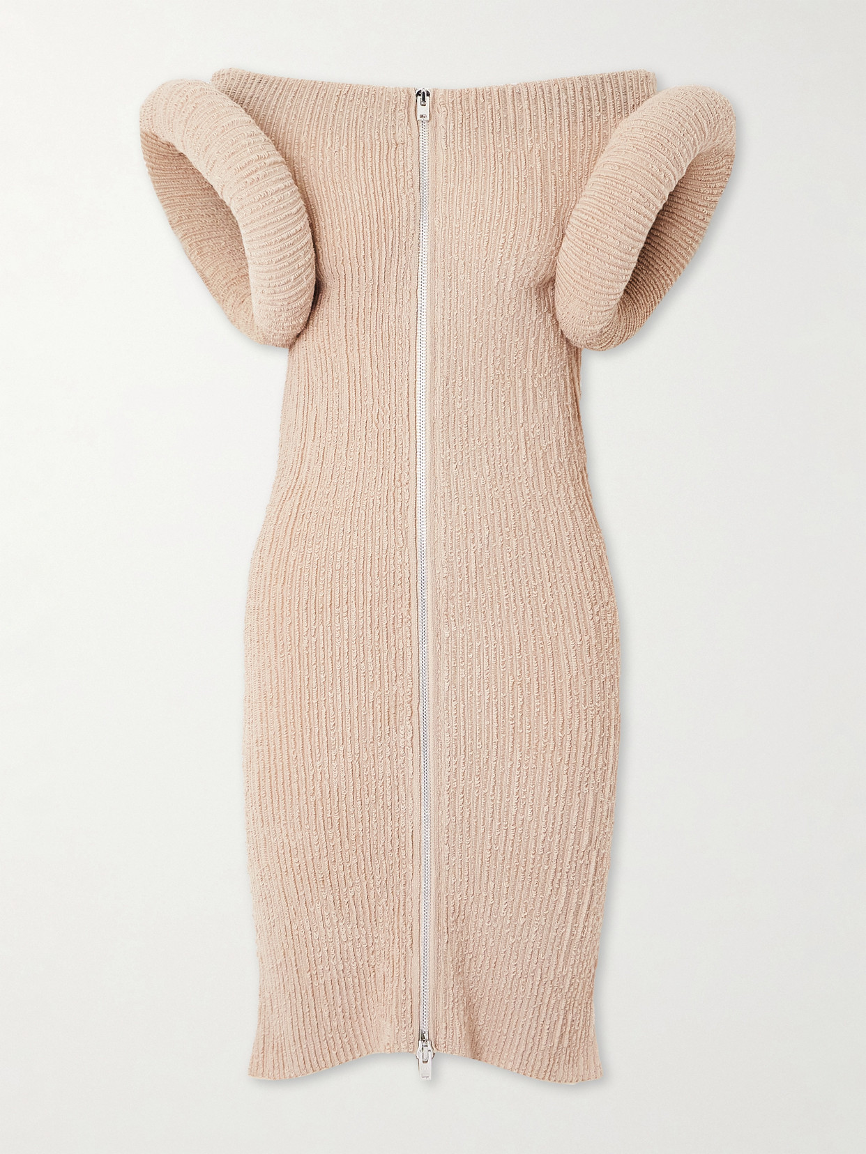 Acne Studios Frayed Ribbed Bouclé Mini Dress In Neutrals