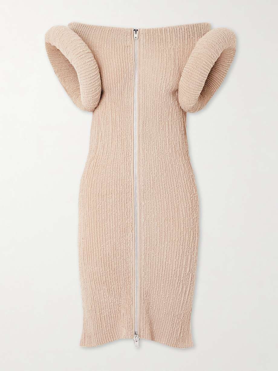 frayed ribbed bouclé mini dress