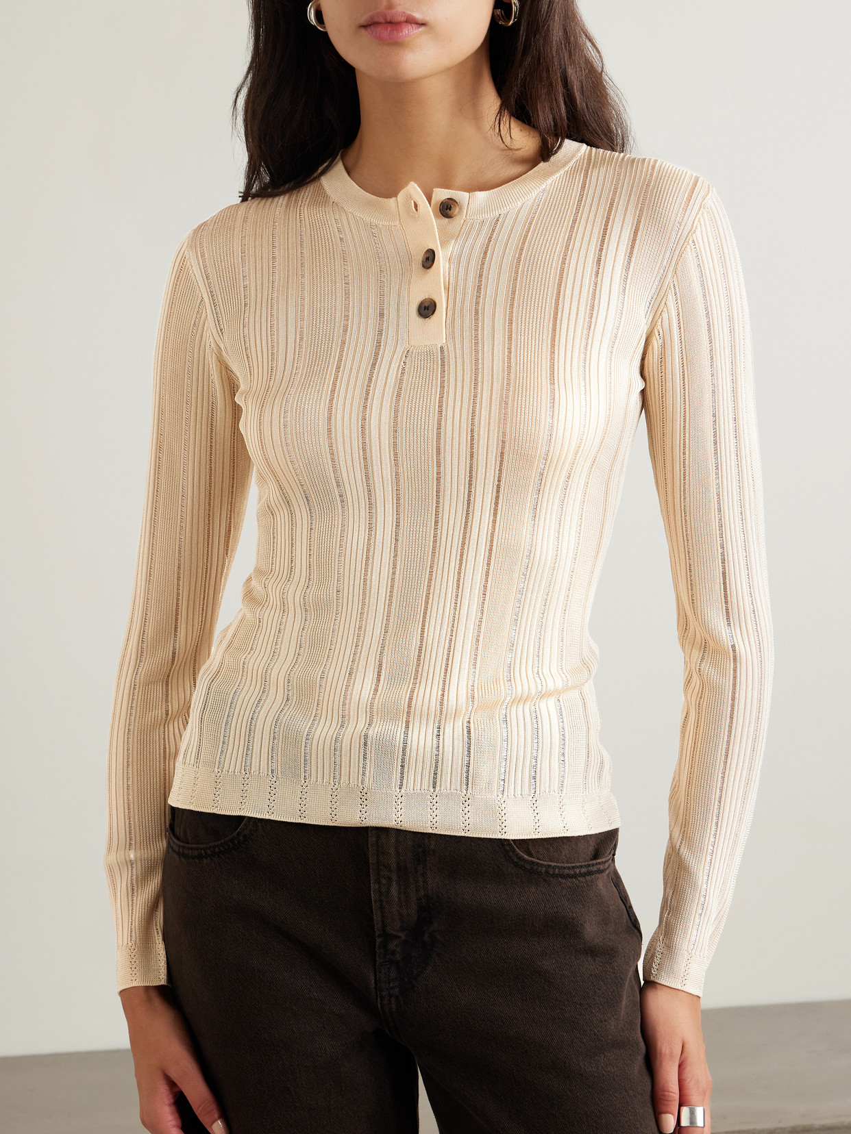 Ribbed-Knit Henley Top