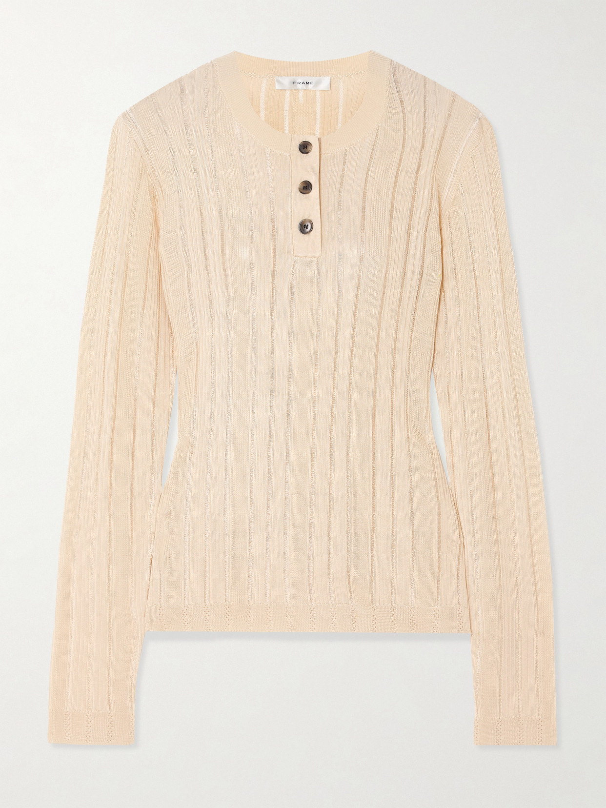 Frame Ribbed-knit Henley Top In Cream