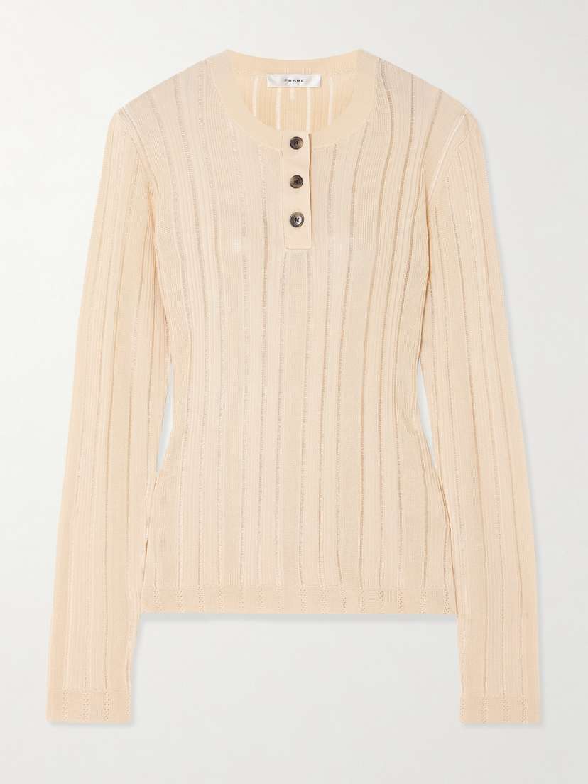 Frame Ribbed-knit Henley Top