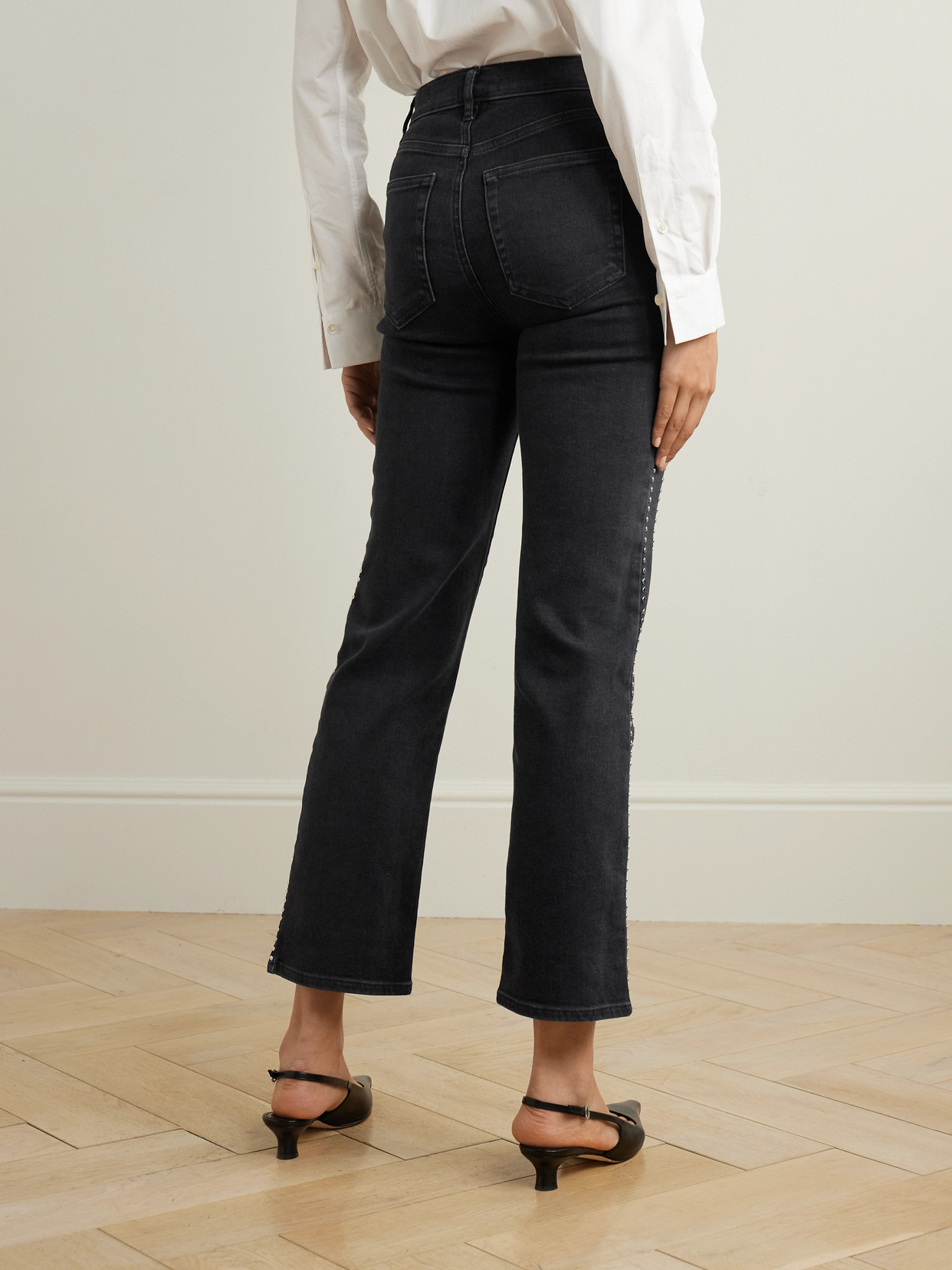 Le Sleek Embellished Cropped High-Rise Straight-Leg Jeans