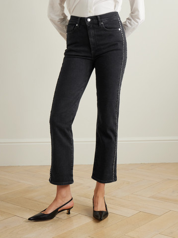 FRAME Le Sleek embellished cropped high-rise straight-leg jeans