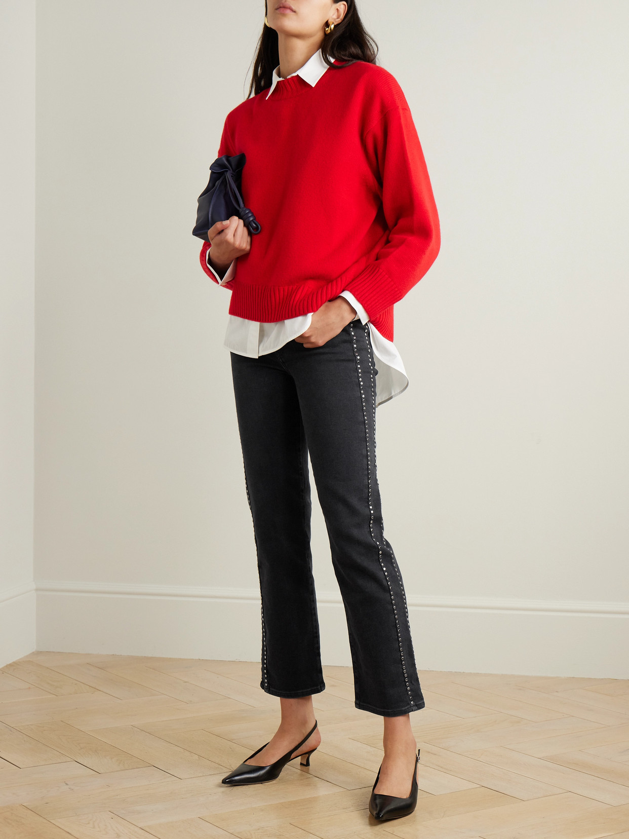 Le Sleek Embellished Cropped High-Rise Straight-Leg Jeans