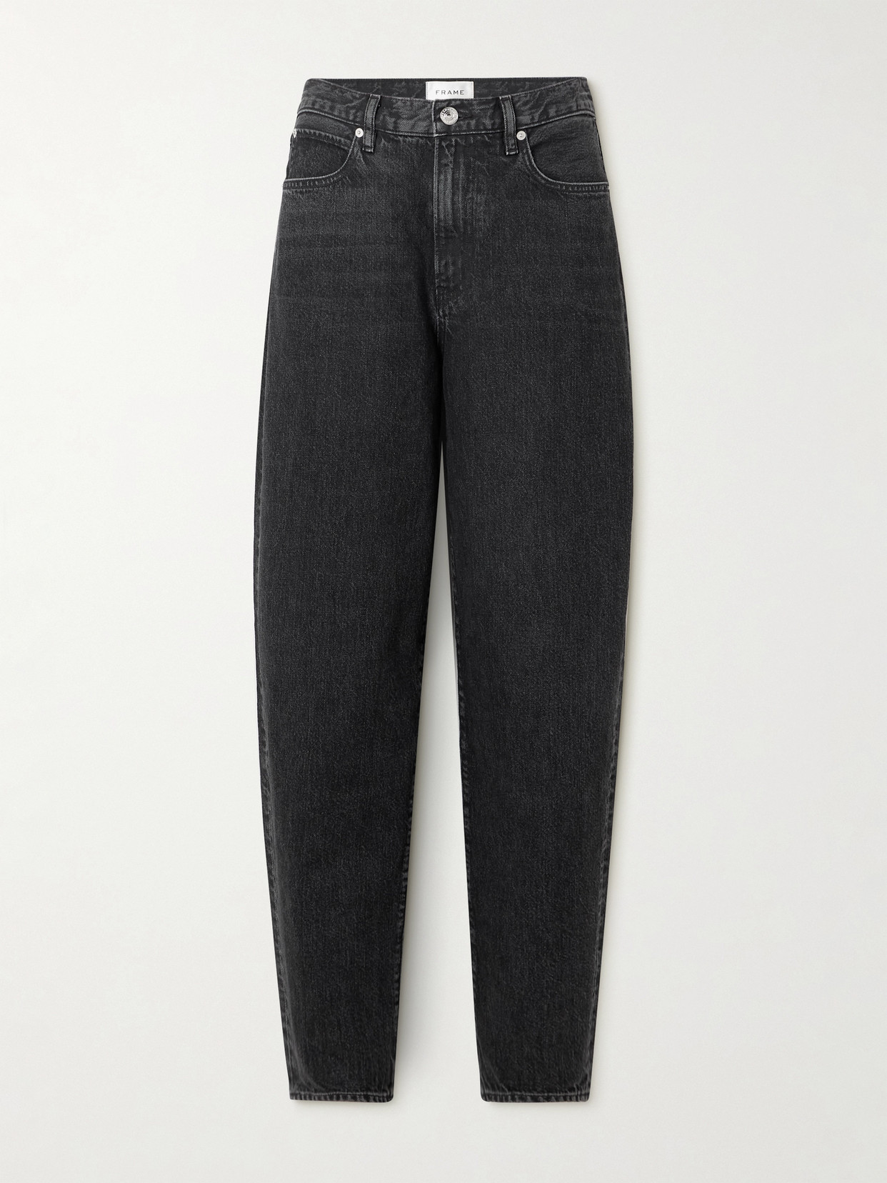 Frame The Narrow Peg High-rise Tapered Jeans In Black