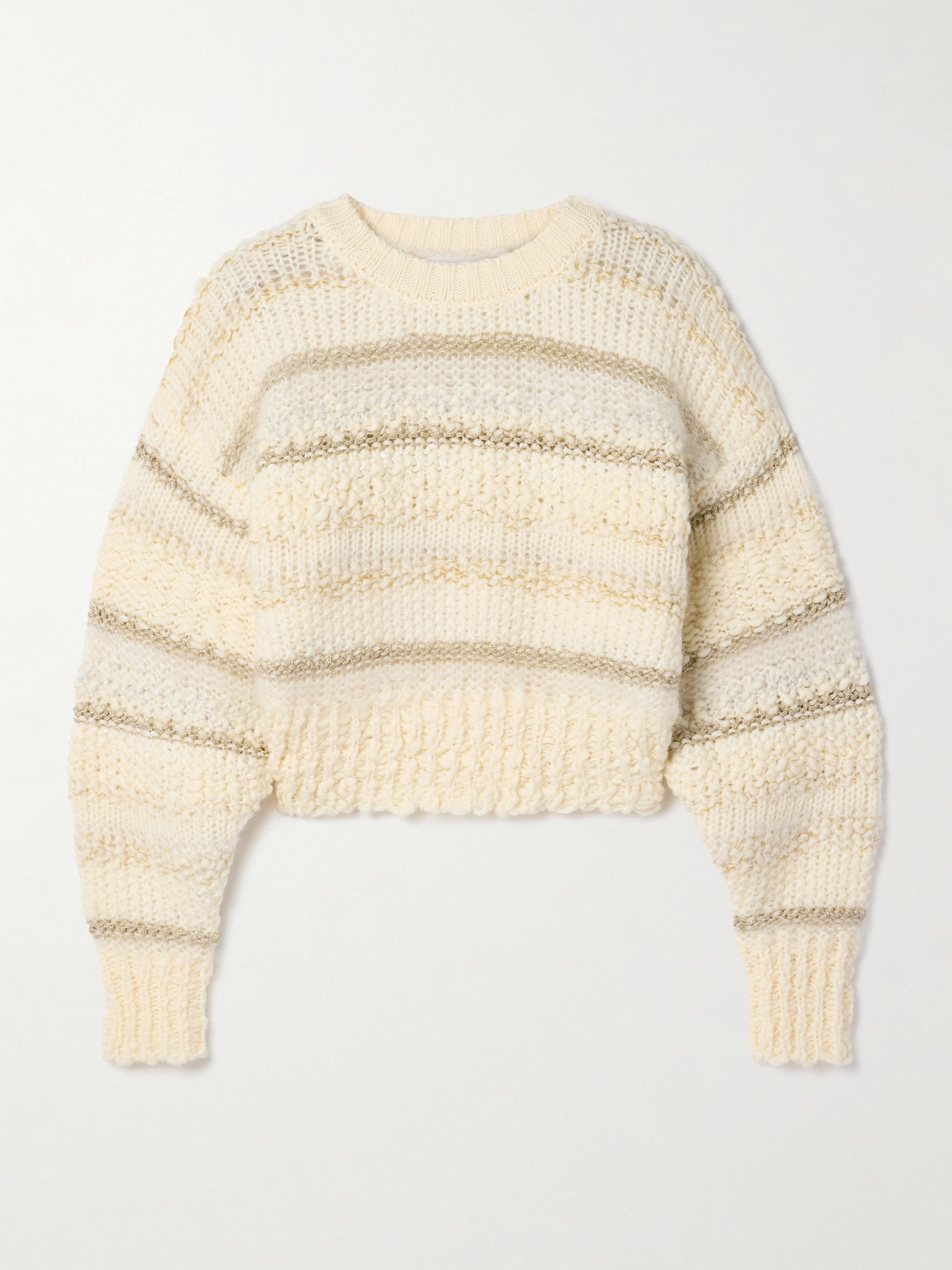 Frame Cropped Metallic Striped Wool-blend Sweater In Cream