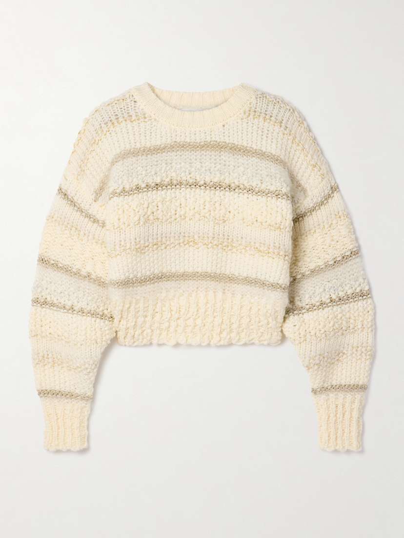 Frame Cropped Metallic Striped Wool-blend Sweater