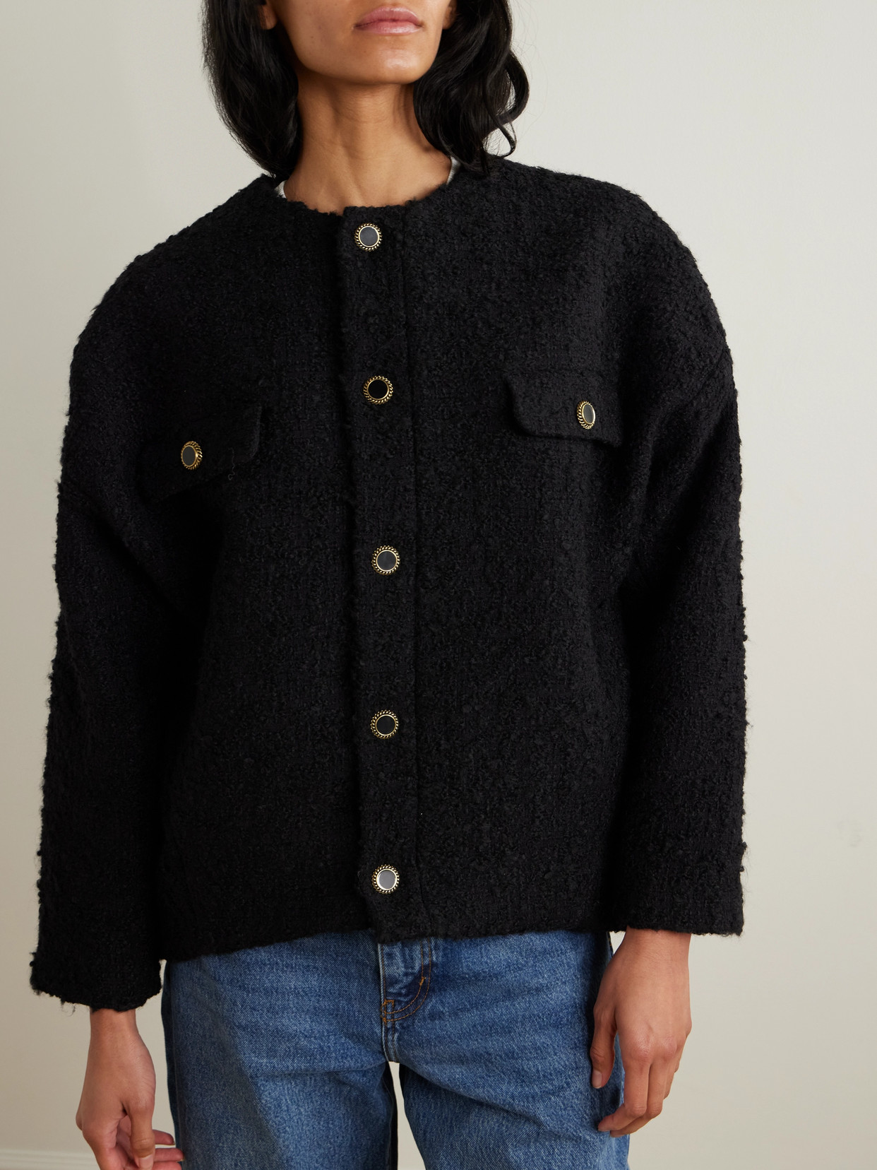 FRAME COCOON OVERSIZED COTTON-BLEND BOUCLÉ JACKET