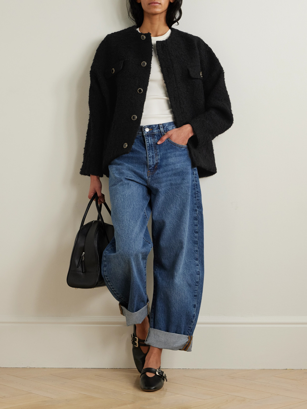 FRAME COCOON OVERSIZED COTTON-BLEND BOUCLÉ JACKET