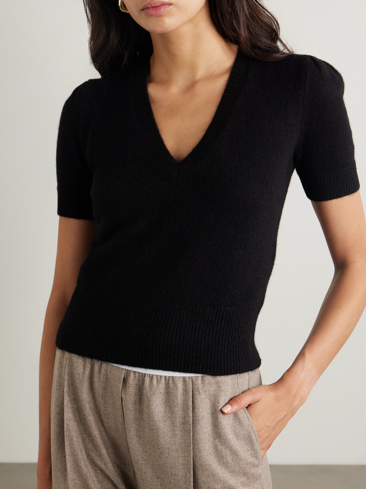 Gathered Recycled-Cashmere Sweater