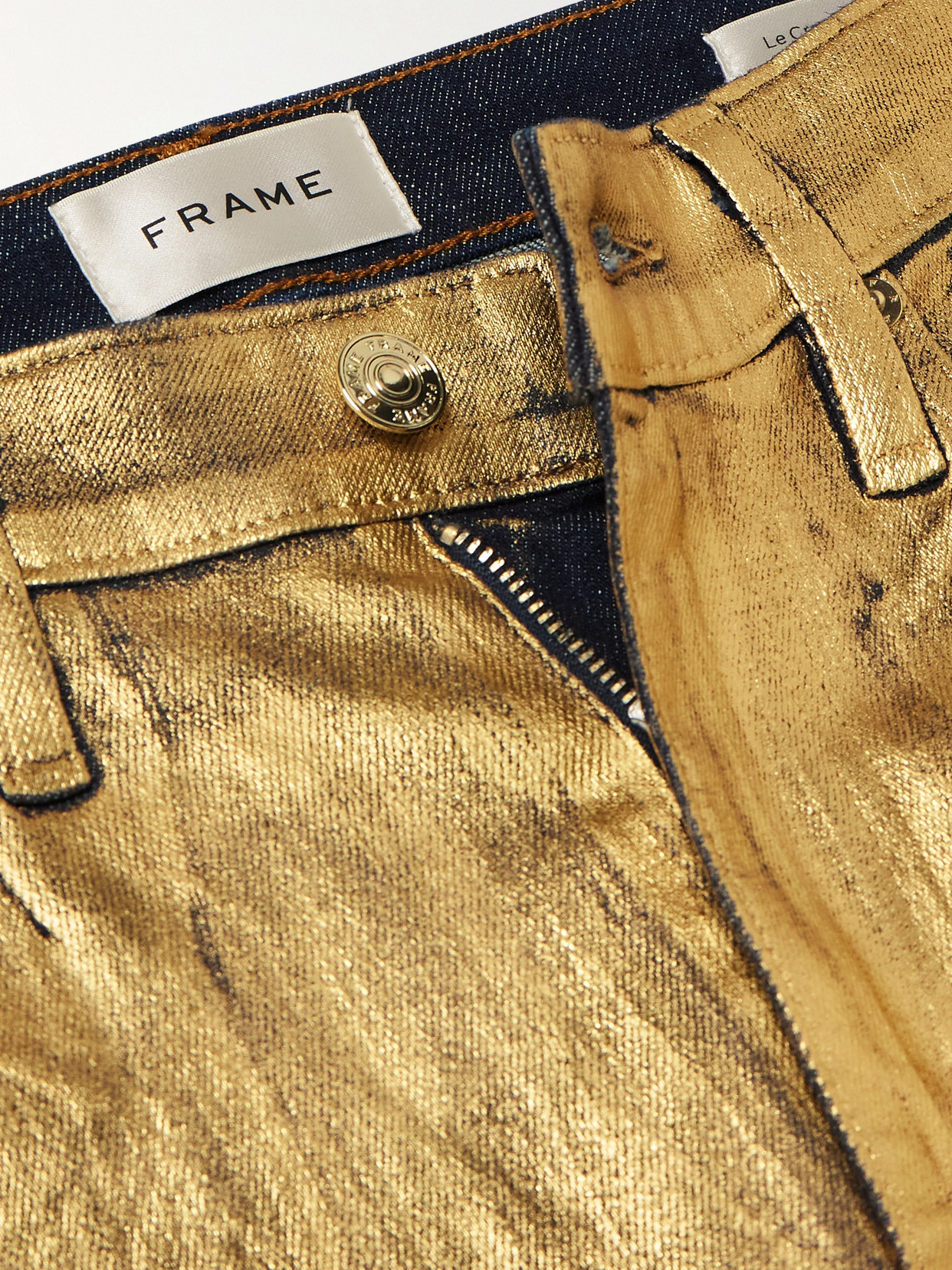 Frame Cropped Mini Bootcut Jeans In Gold Chrome In Gold