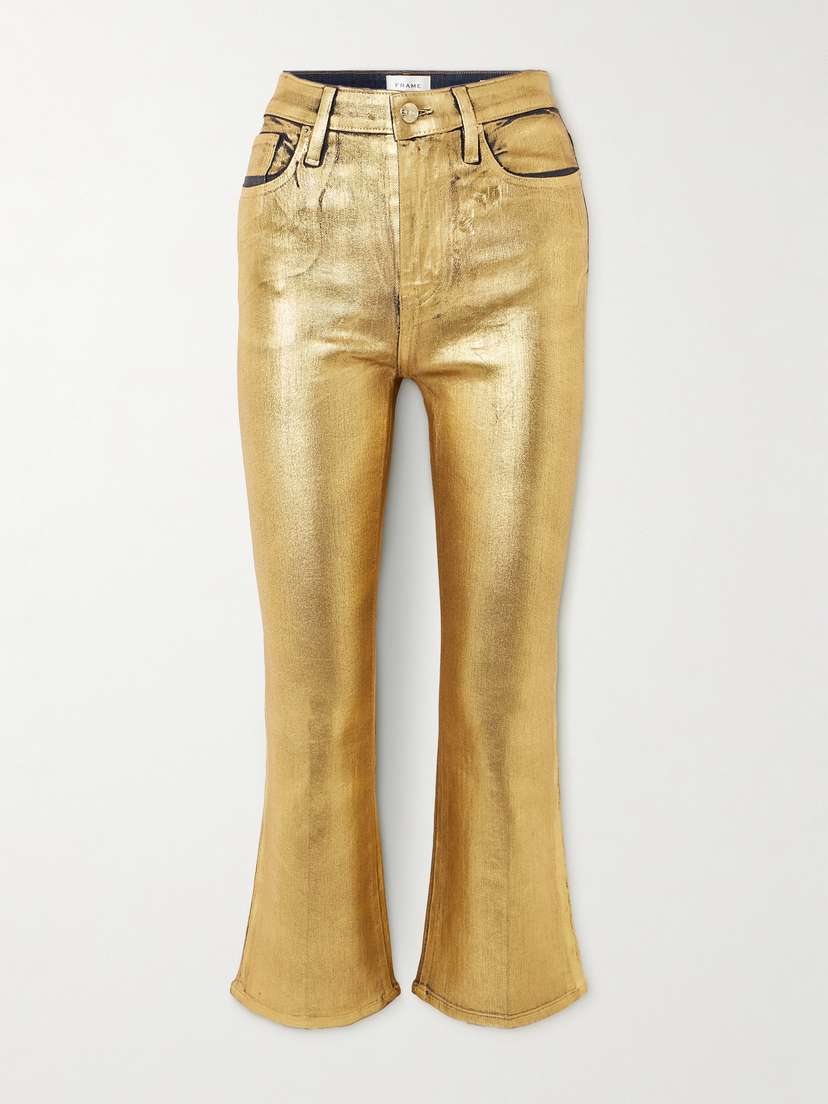 Frame Le Crop Mini Cropped Metallic Coated High-rise Bootcut Jeans