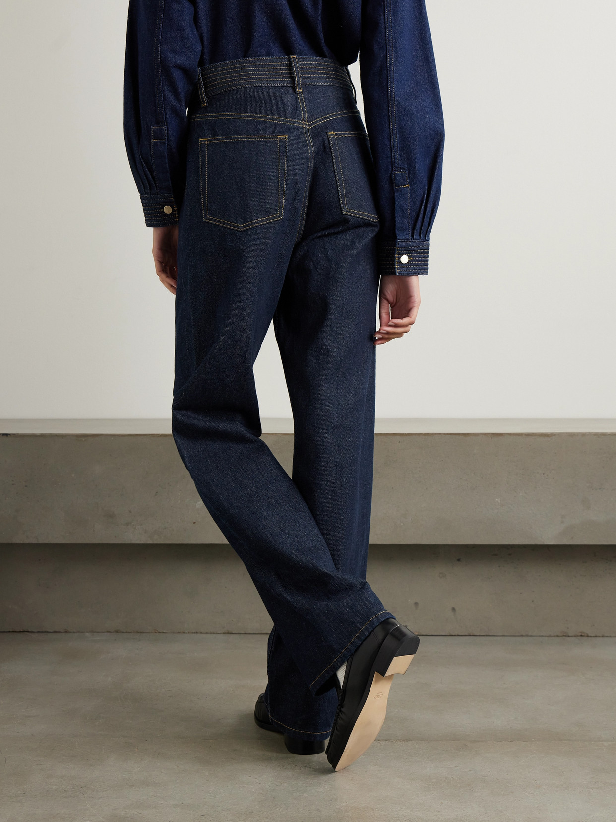 The Trapunto Topstitched High-Rise Wide- Leg