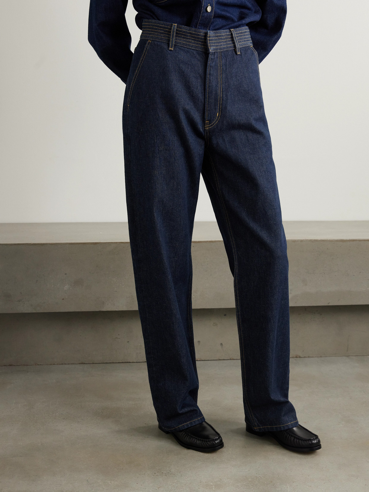 The Trapunto Topstitched High-Rise Wide- Leg