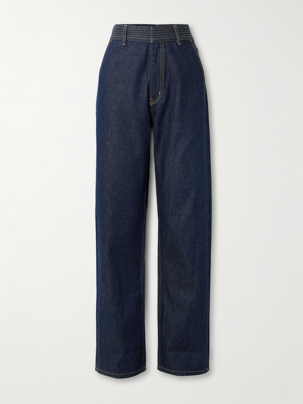 Frame The Trapunto Topstitched High-rise Wide-leg Organic Jeans In Blue