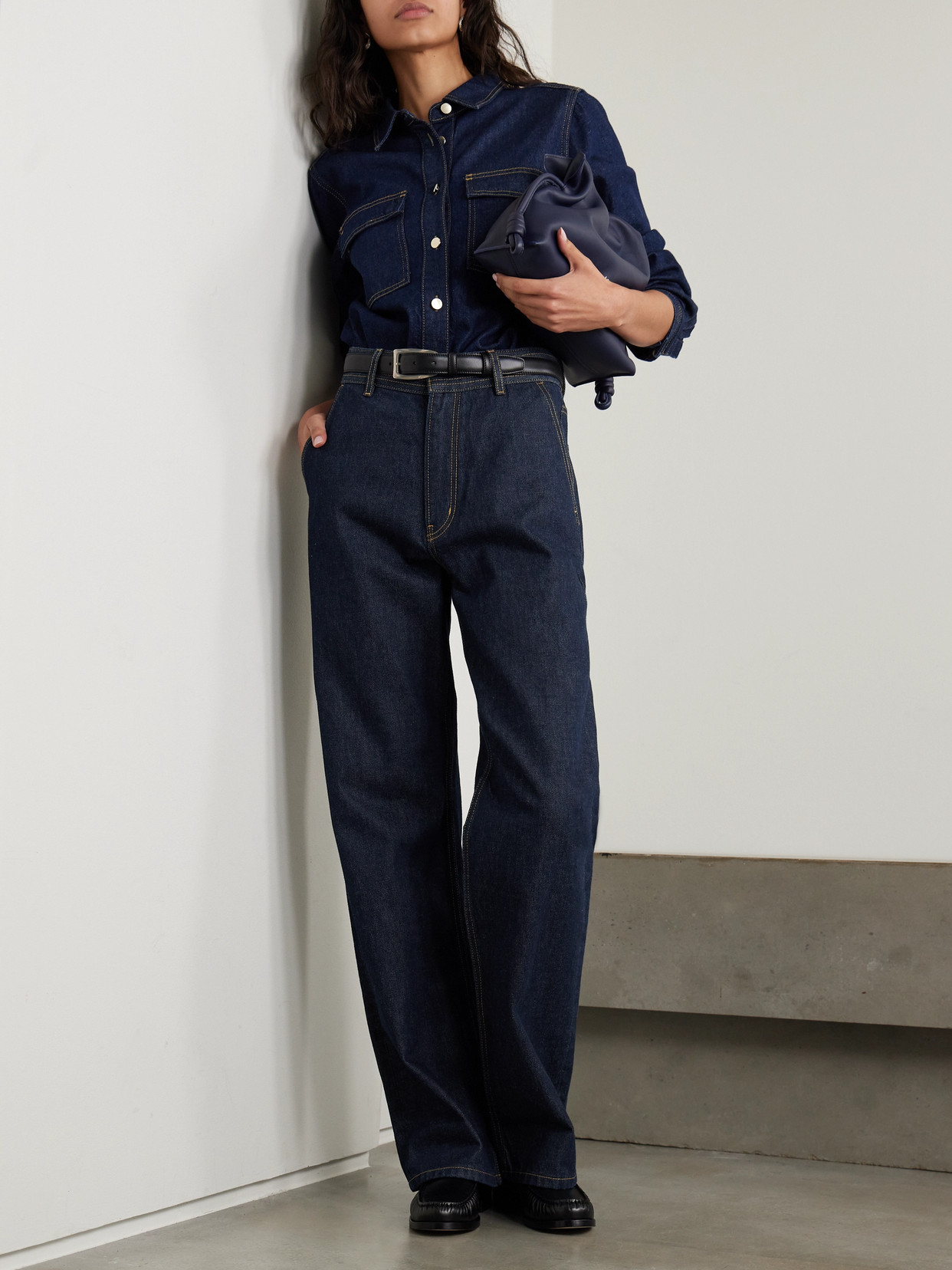 The Trapunto Topstitched High-Rise Wide- Leg