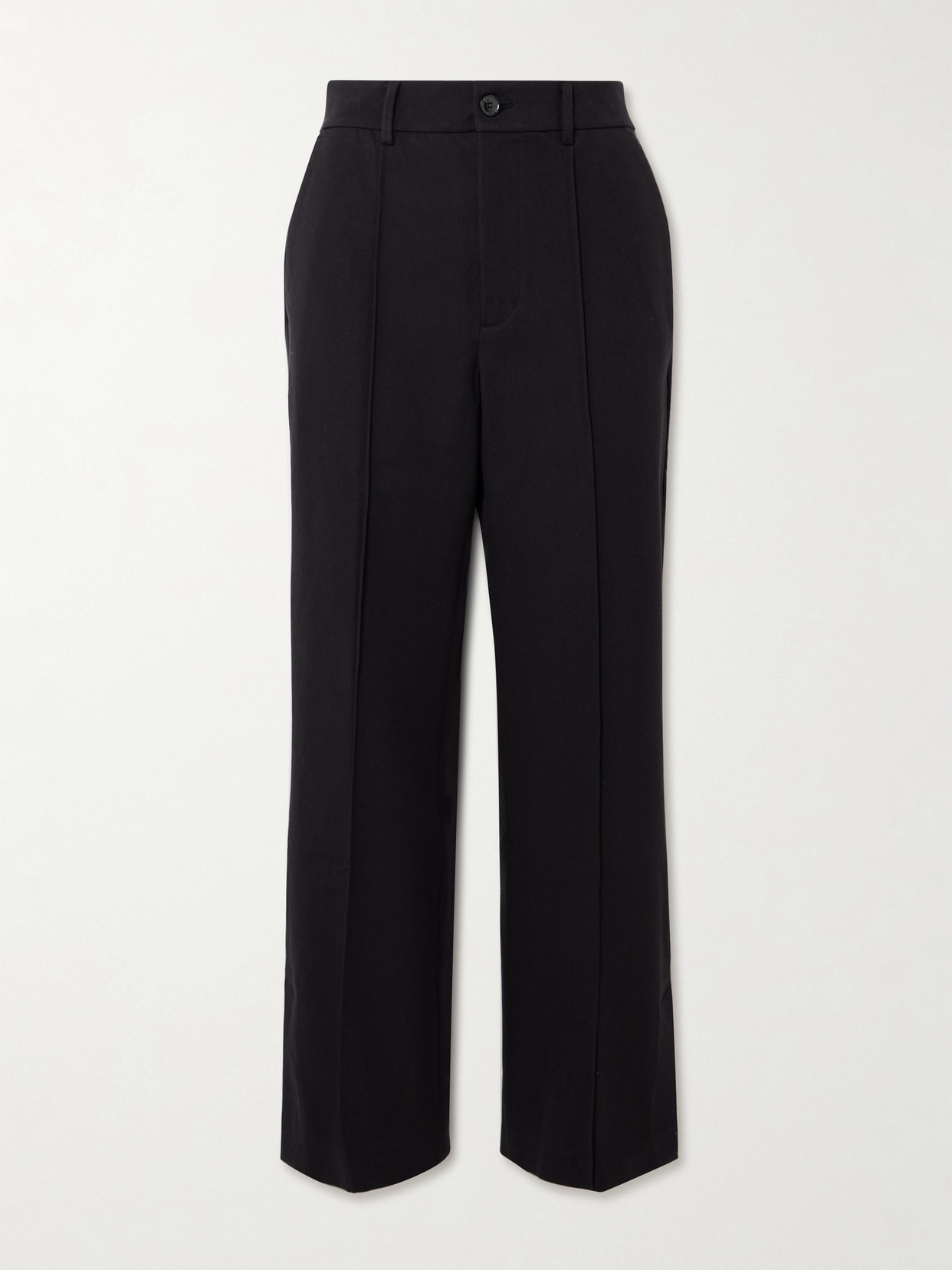 Frame Crop Kick Flare Stretch-cotton Pants In Black