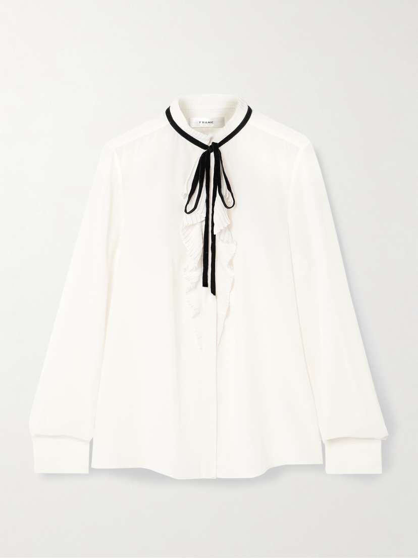 Frame Tie-detailed Ruffled Silk Crepe De Chine Blouse