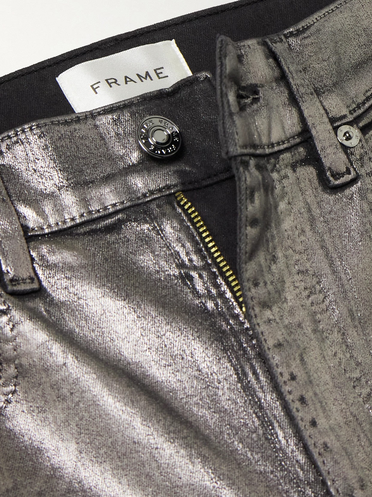 Le Sleek Metallic Coated High-Rise Straight-Leg Jeans