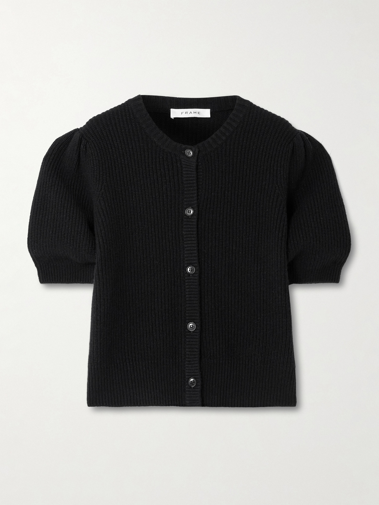 Frame Ribbed Wool And Cashmere-blend Cardigan In Black