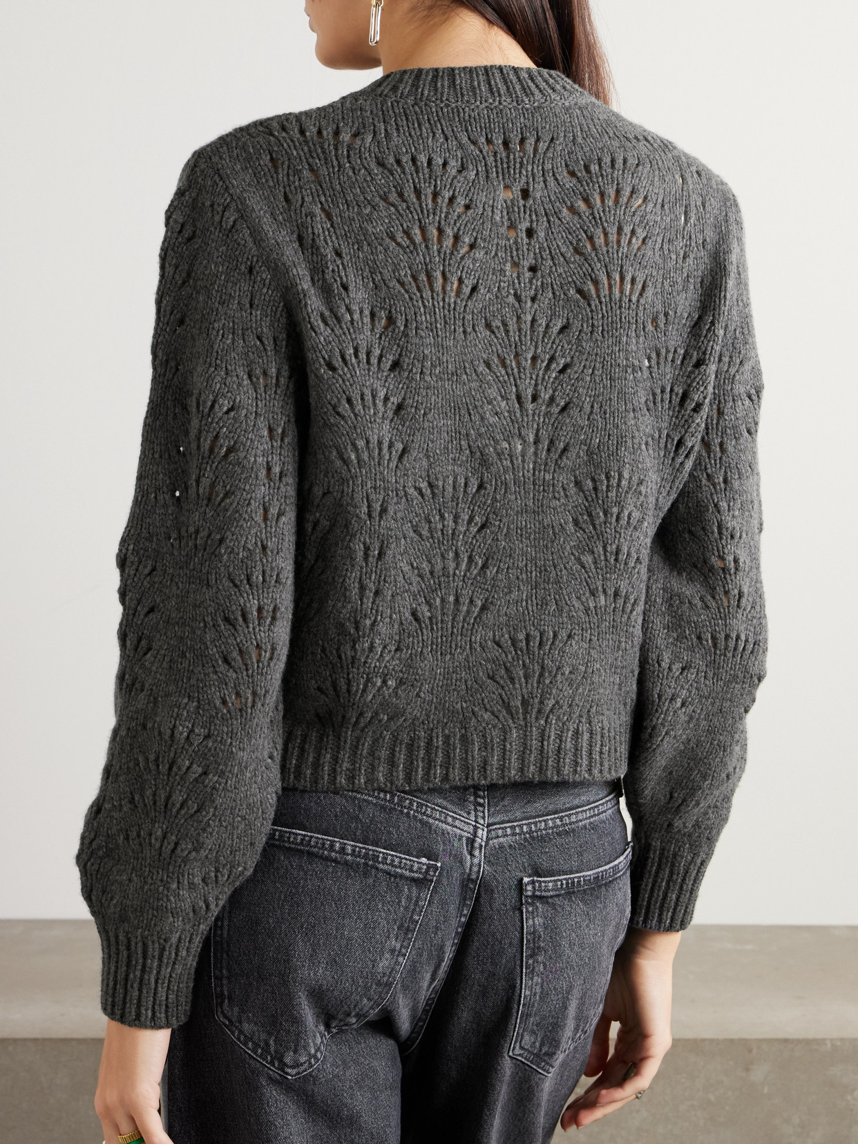 Frame Textured Stitch Wool Cardigan In Gray