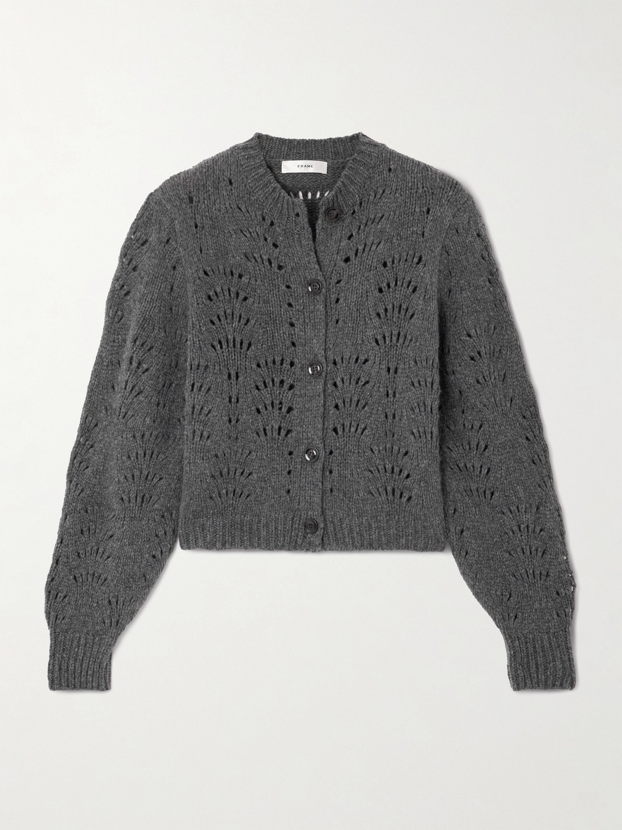Frame Textured Stitch Wool Cardigan In Gray
