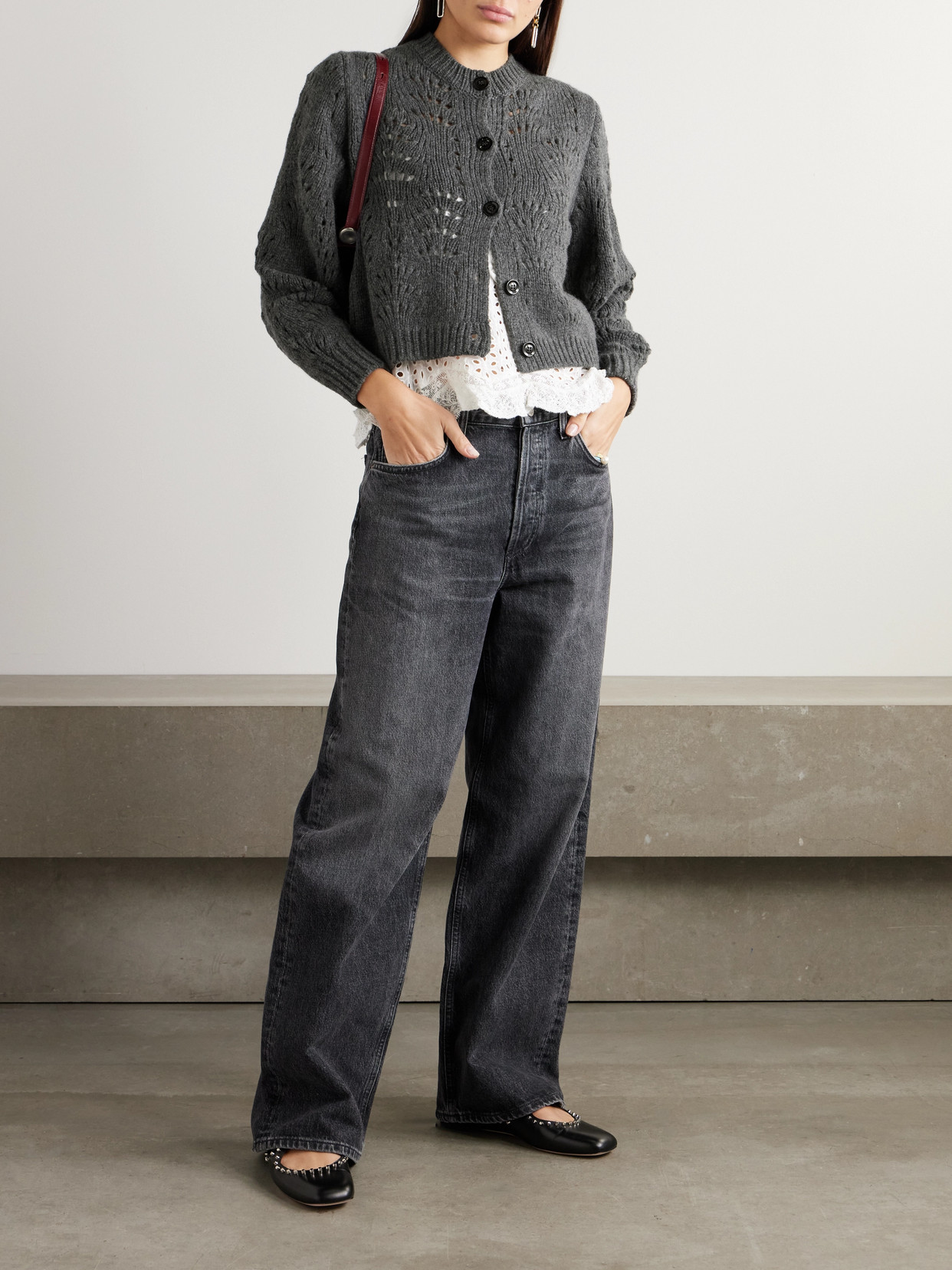 Frame Textured Stitch Wool Cardigan In Gray